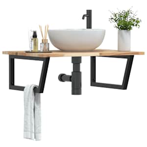 Stenska polica za umivalnik jeklo in trden akacijev les