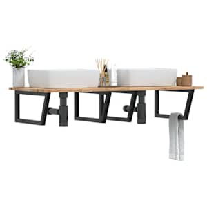 Stenska polica za umivalnik jeklo in trden akacijev les