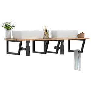 Stenska polica za umivalnik jeklo in trden akacijev les