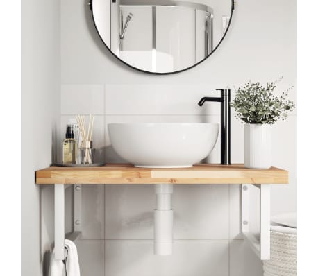 vidaXL Raft pentru lavoar montat pe perete, oțel și lemn masiv acacia