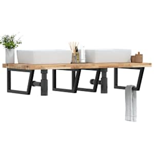 Stenska polica za umivalnik jeklo in trden akacijev les