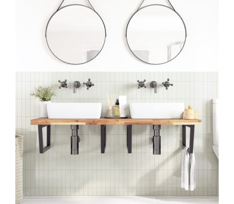 vidaXL Veggfest Handlaugarhilla St&aacute;l og Gegnheil Akas&iacute;a