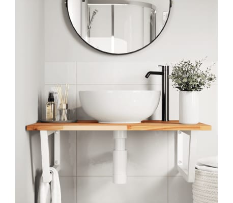 vidaXL Raft pentru lavoar montat pe perete, oțel și lemn masiv acacia