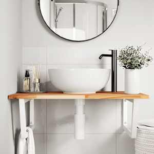 vidaXL Raft pentru lavoar montat pe perete, oțel și lemn masiv acacia