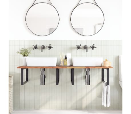 vidaXL Prateleira de parede p/ lavat&oacute;rio a&ccedil;o/madeira de ac&aacute;cia maci&ccedil;a