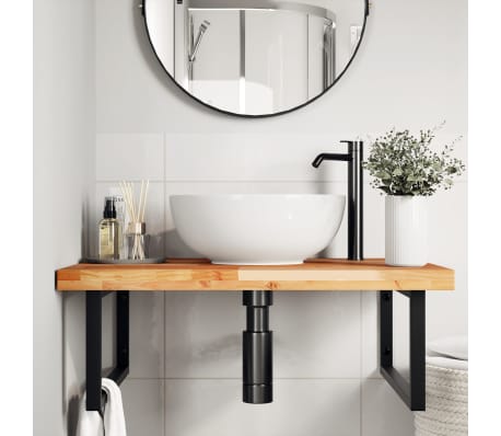 vidaXL Raft pentru lavoar montat pe perete, oțel și lemn masiv acacia