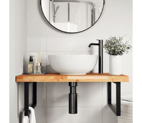 vidaXL Raft pentru lavoar montat pe perete, oțel și lemn masiv acacia