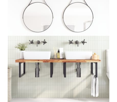 vidaXL izlietnes plaukts, stiprināms pie sienas, tērauds, akācija