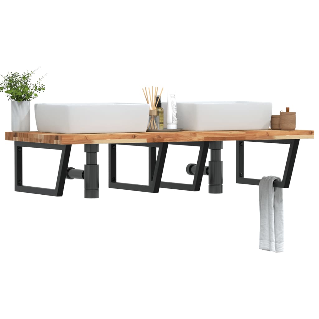 vidaXL Raft pentru lavoar montat pe perete, oțel și lemn masiv acacia