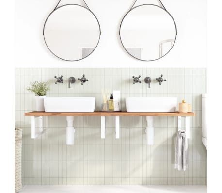 vidaXL Raft pentru lavoar montat pe perete, oțel și lemn masiv fag