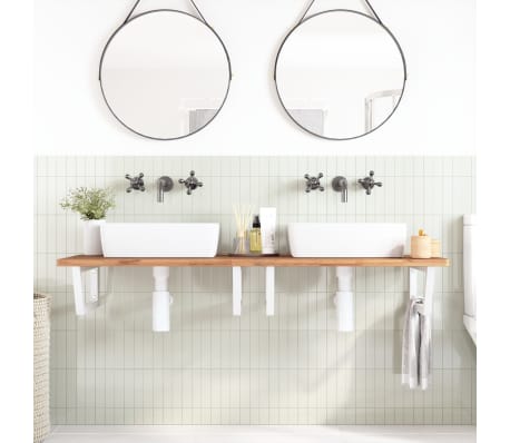 vidaXL Raft pentru lavoar montat pe perete, oțel și lemn masiv fag