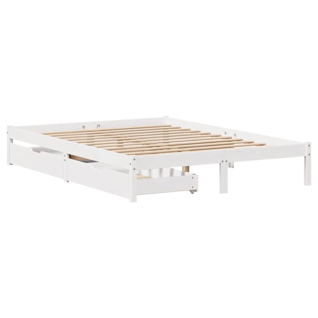 vidaXL Bedframe zonder matras massief grenenhout wit 140x200 cm afbeelding