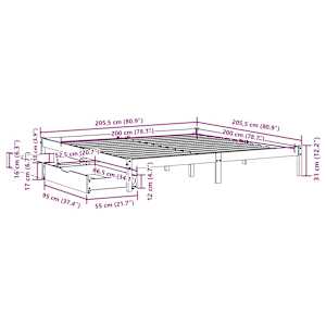 Postel bez matrace bílá 200 x 200 cm masivní borovice - obrázek 10