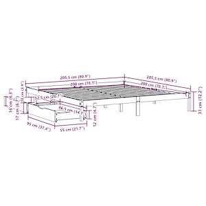 Postel bez matrace voskově hnědá 200 x 200 cm masivní borovice - obrázek 11