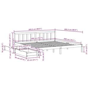 Postel bez matrace bílá 200 x 200 cm masivní borovice - obrázek 10