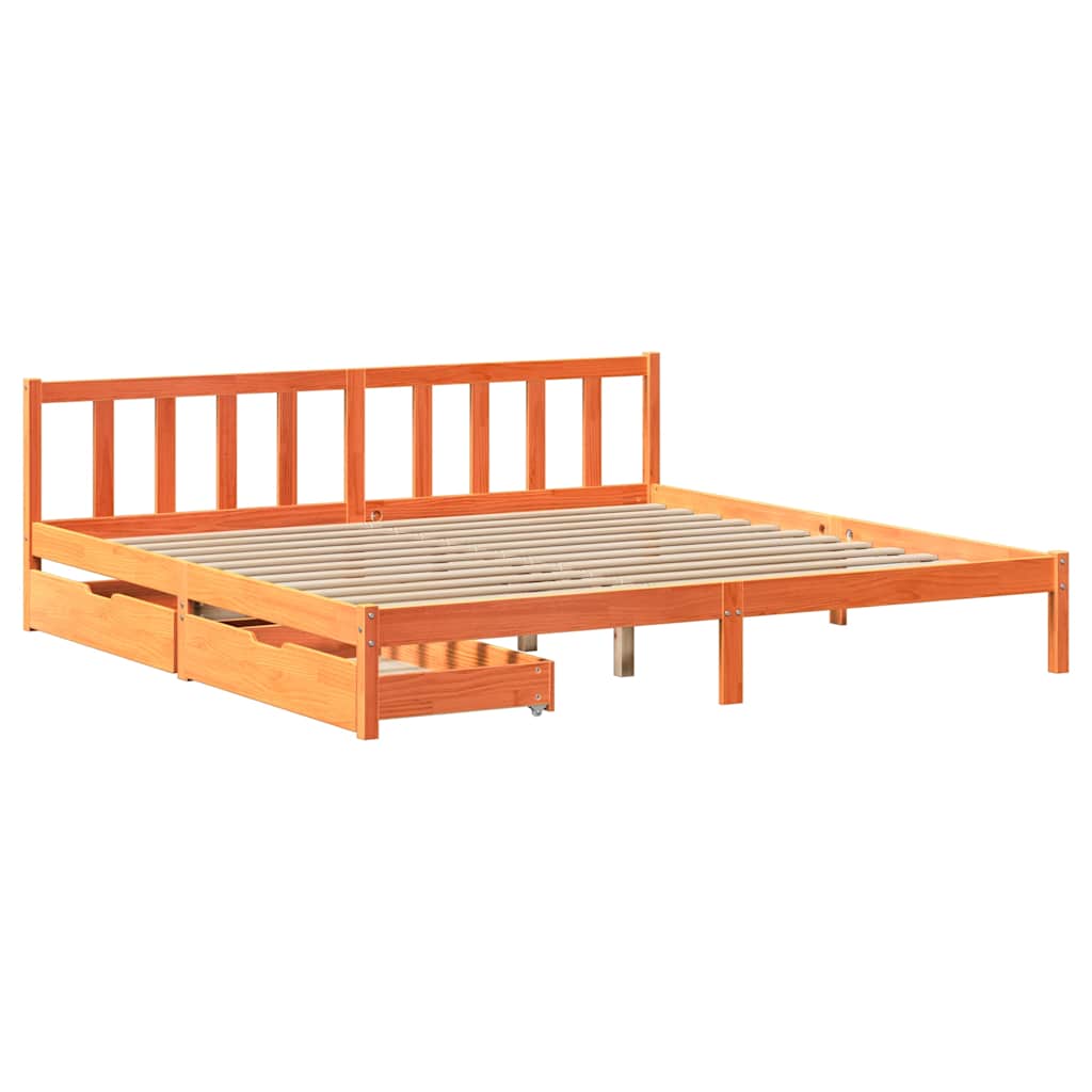 vidaXL Sängynrunko ilman patjaa vahanruskea 200x200 cm täysi mänty