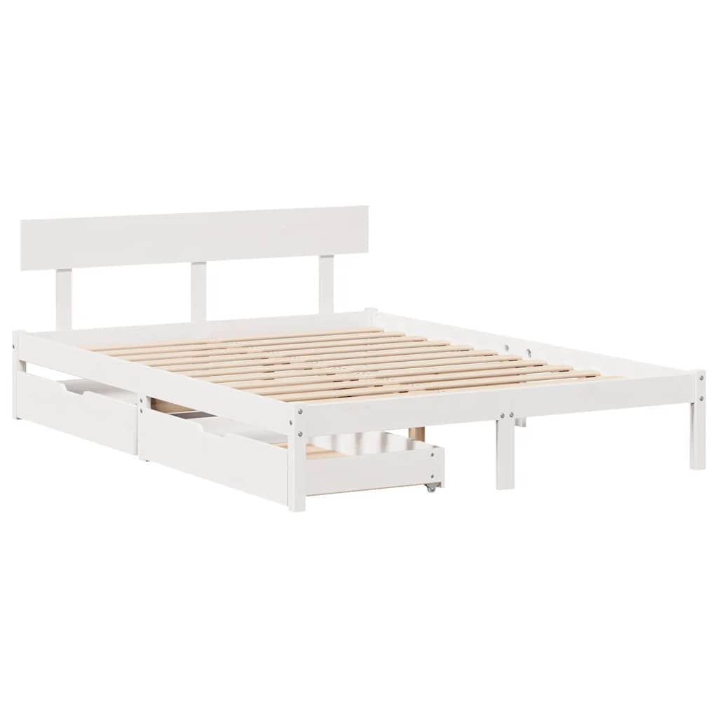 vidaXL Bedframe zonder matras massief grenenhout wit 140x190 cm, foto 2