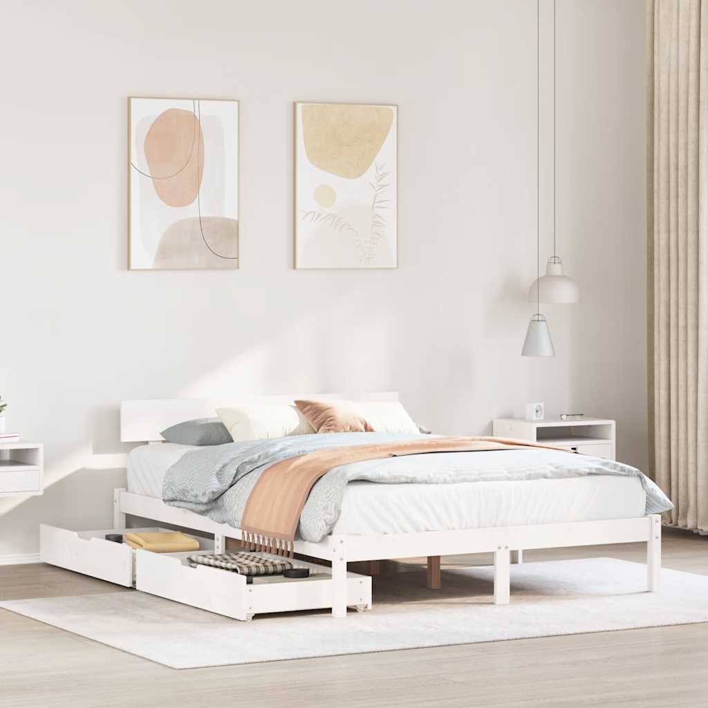 vidaXL Bedframe zonder matras massief grenenhout wit 160x200 cm afbeelding