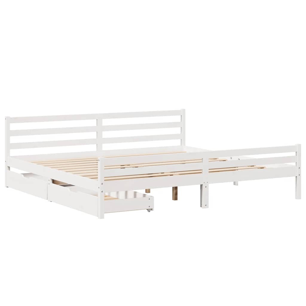 vidaXL Sängynrunko ilman patjaa valkoinen 200x200 cm täysi mänty