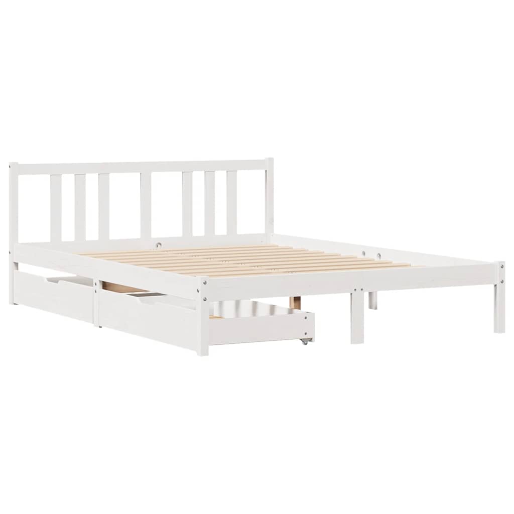 vidaXL Bedframe zonder matras massief grenenhout wit 140x200 cm afbeelding