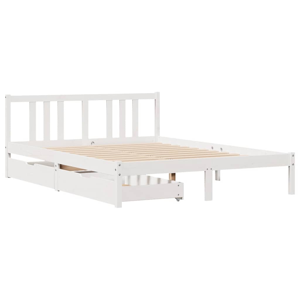 vidaXL Bedframe zonder matras massief grenenhout wit 150x200 cm afbeelding