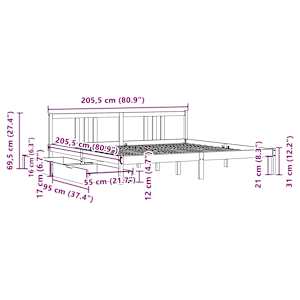 Postel bez matrace bílá 200 x 200 cm masivní borovice - obrázek 11