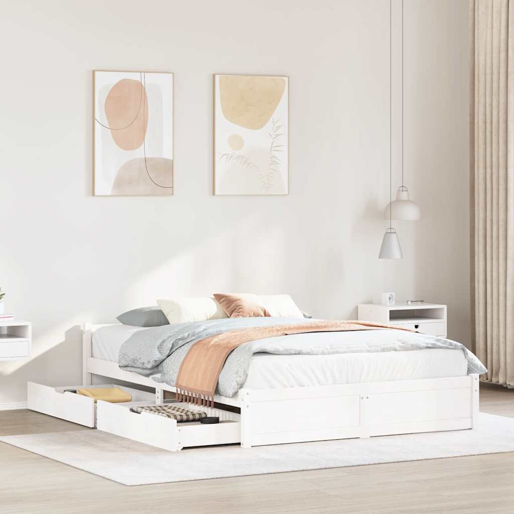 Bedframe zonder matras massief grenenhout wit 120×190 cm