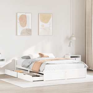 Posteljni okvir brez vzmetnice bel 135x190 cm trdna borovina