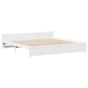 Postel bez matrace bílá 200 x 200 cm masivní borovice - obrázek 5