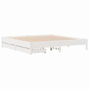 Postel bez matrace bílá 200 x 200 cm masivní borovice - obrázek 3