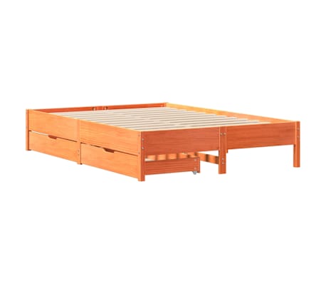 vidaXL Cama sin colch&oacute;n madera maciza de pino marr&oacute;n cera 140x190 cm