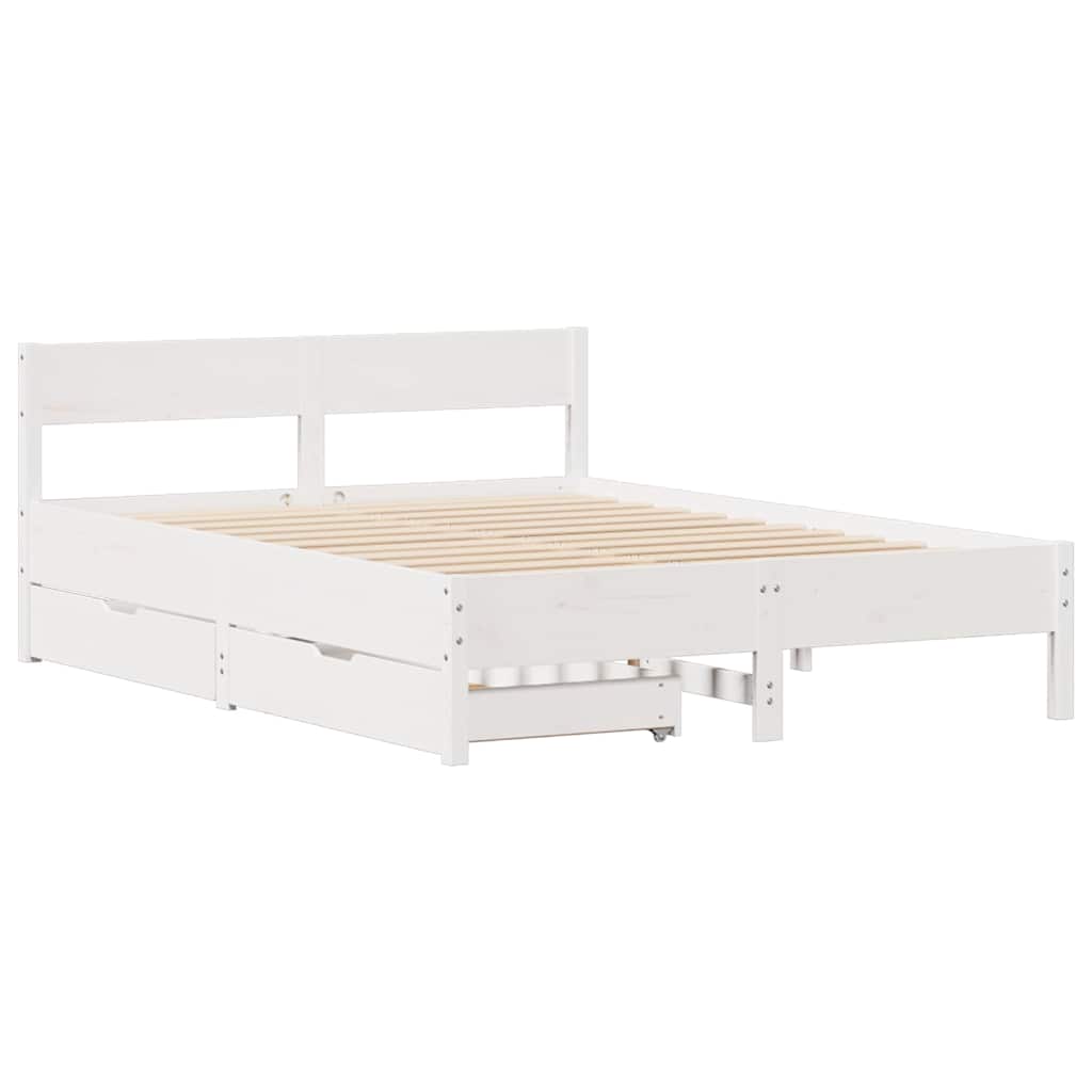 vidaXL Bedframe zonder matras massief grenenhout wit 140x190 cm afbeelding