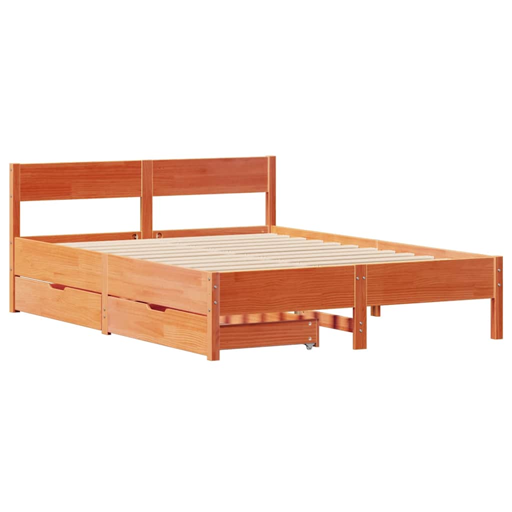 vidaXL Bed met matras massief grenenhout wasbruin 140x190 cm afbeelding