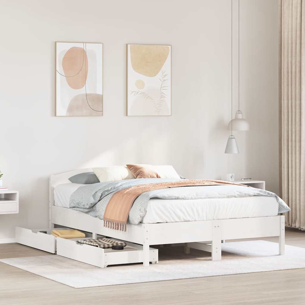 vidaXL Bedframe zonder matras massief grenenhout wit 140x200 cm afbeelding