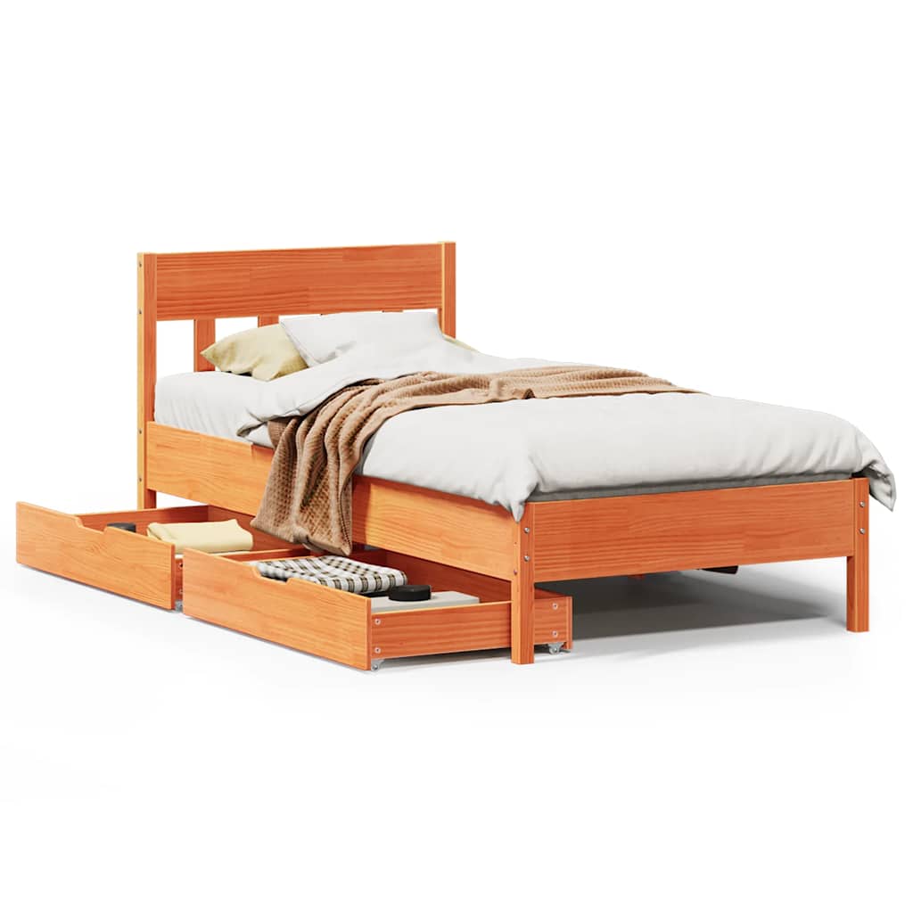vidaXL Bedframe zonder matras massief grenenhout wasbruin 100x200 cm bruin, foto 3