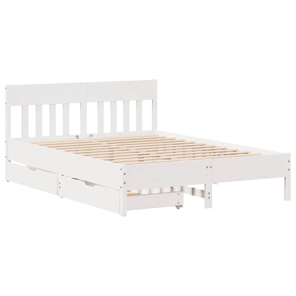 vidaXL Bedframe zonder matras massief grenenhout wit 140x190 cm afbeelding