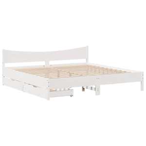 Rám postele se zásuvkami bílý 200 x 200 cm masivní borovice - obrázek 2