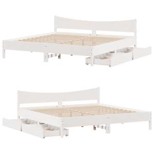 Rám postele se zásuvkami bílý 180 x 200 cm masivní borovice - obrázek 9