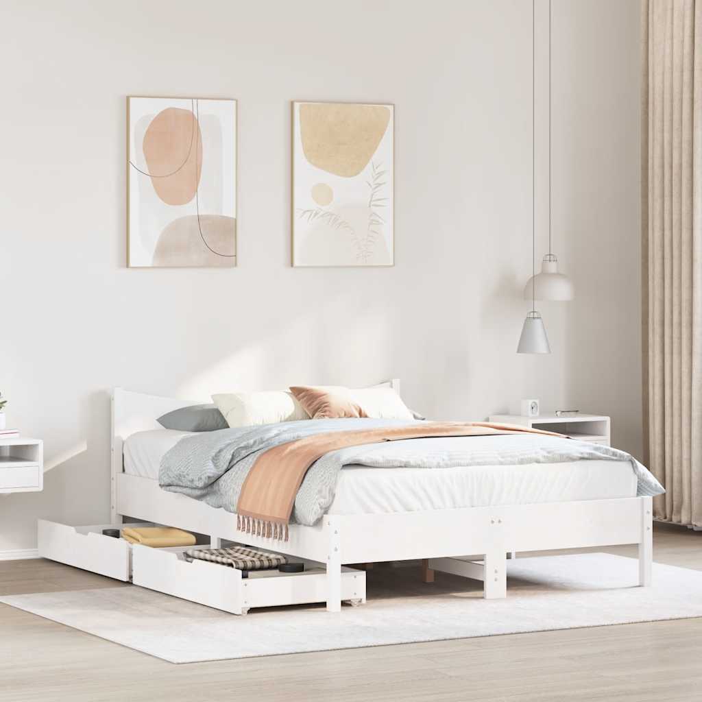 vidaXL Bedframe met lades massief grenenhout wit 150x200 cm afbeelding