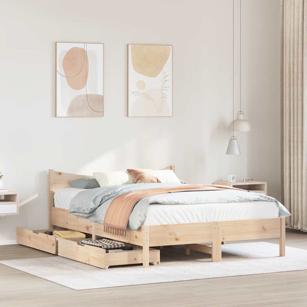 vidaXL Bedframe met lades massief grenenhout 140x200 cm afbeelding