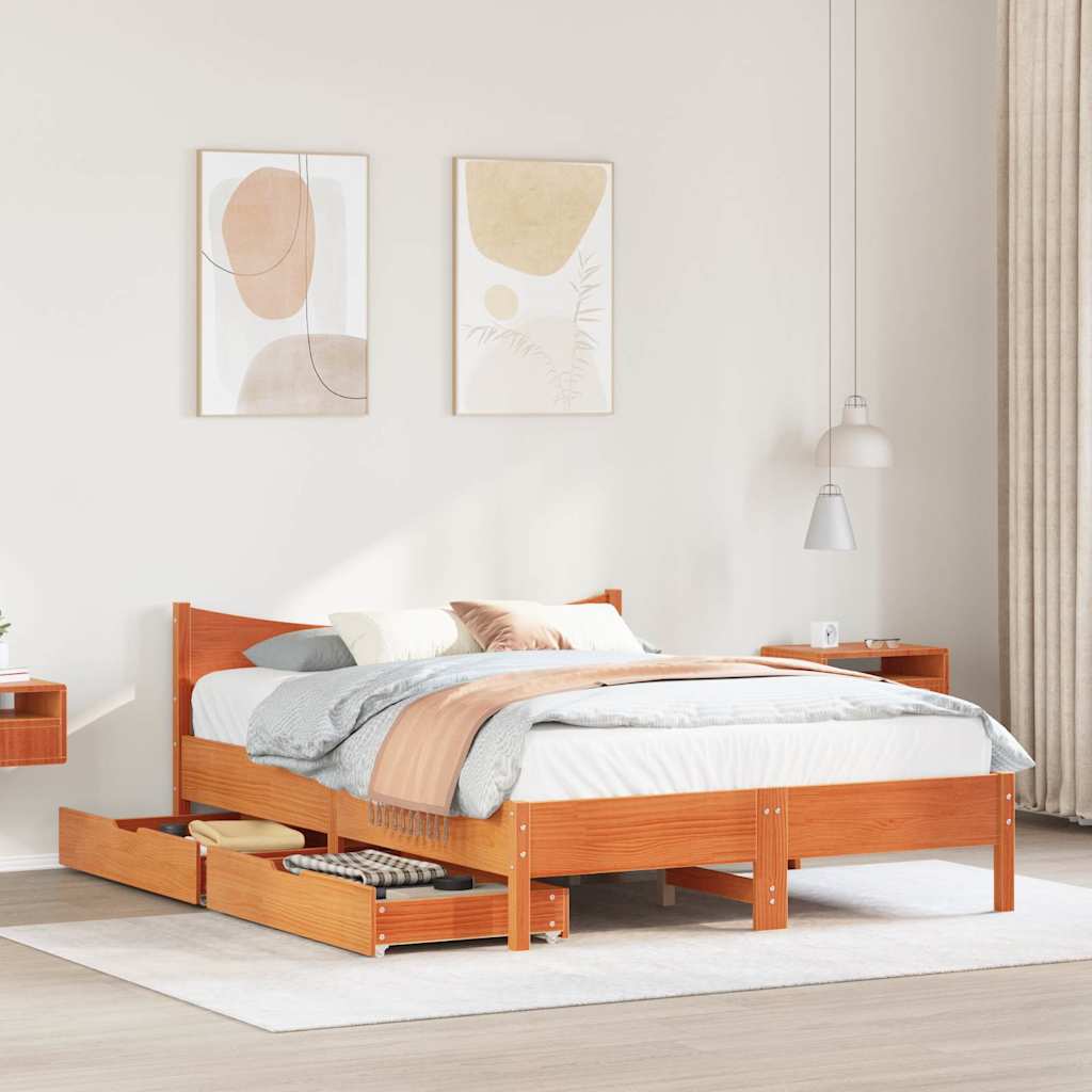 vidaXL Bedframe met lades massief grenenhout wasbruin 140x200 cm afbeelding