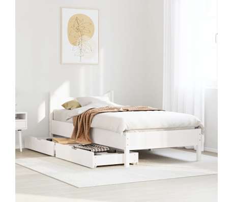 vidaXL Bed Frame with Drawers White 100x200 cm Solid Wood Pine