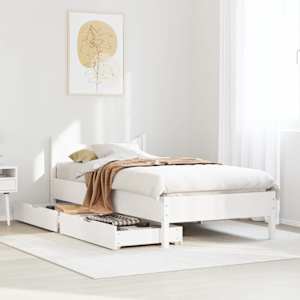 vidaXL Bed Frame with Drawers White 100x200 cm Solid Wood Pine