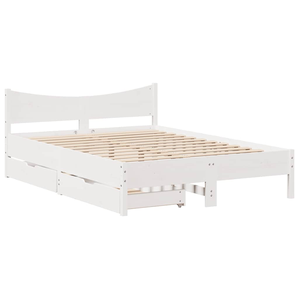 vidaXL Bedframe met lades massief grenenhout wit 120x190 cm, foto 3