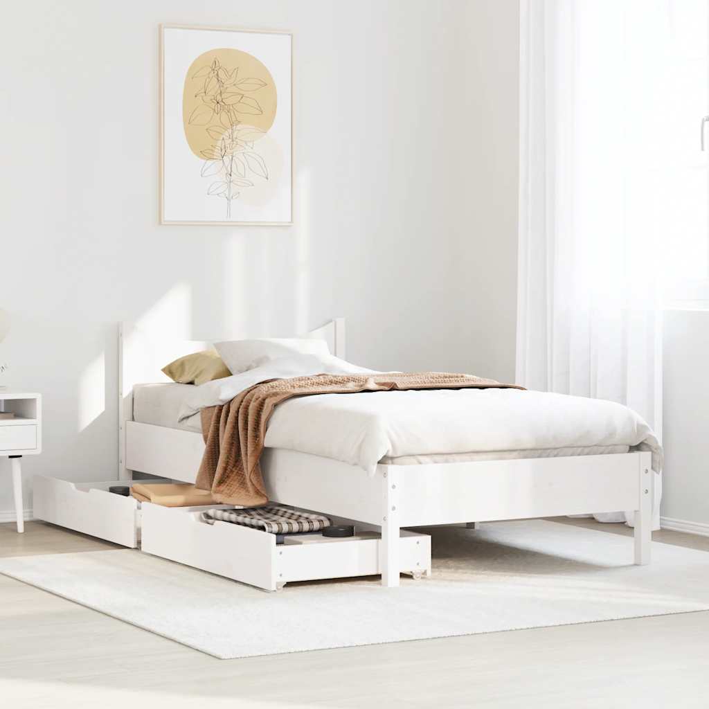 vidaXL Bedframe met lades massief grenenhout wit 90x190 cm afbeelding