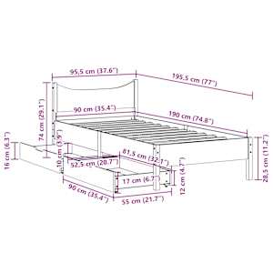 Rám postele se zásuvkami bílý 90 x 190 cm masivní borové dřevo - obrázek 11