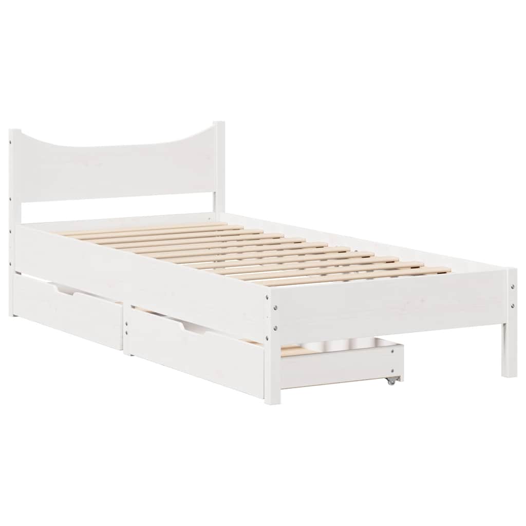 vidaXL Bedframe met lades massief grenenhout wit 75x190 cm, foto 3