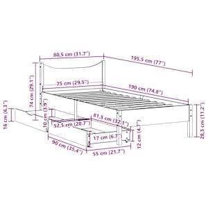 Rám postele se zásuvkami bílý 75 x 190 cm masivní borové dřevo - obrázek 11