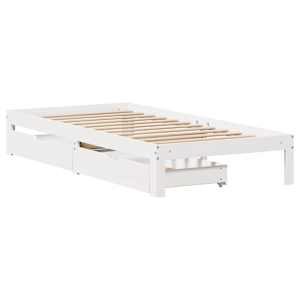 Rám postele se zásuvkami bílý 75 x 190 cm masivní borové dřevo - obrázek 3