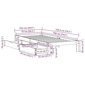 Rám postele se zásuvkami bílý 75 x 190 cm masivní borové dřevo - obrázek 11